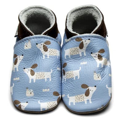 chaussons scout chiens inch blue cuir naturel