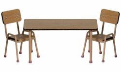 table et 2 chaises rose metal facon ecole maileg