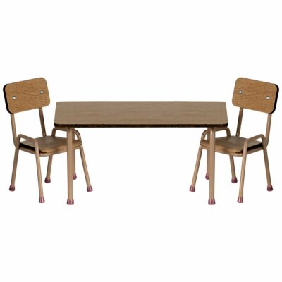 table et 2 chaises rose metal facon ecole maileg