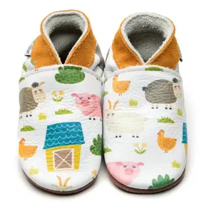 chaussons cuir naturel enfant a la ferme inch blue