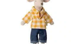 souris papa maileg chemise carreaux jaune et jean