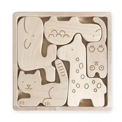Jouet en bois : puzzle 5 animaux