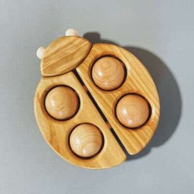 Jouet en bois : coccinelle sur roues