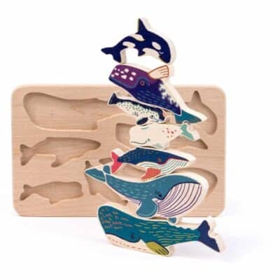 Jouet en bois : puzzle baleines